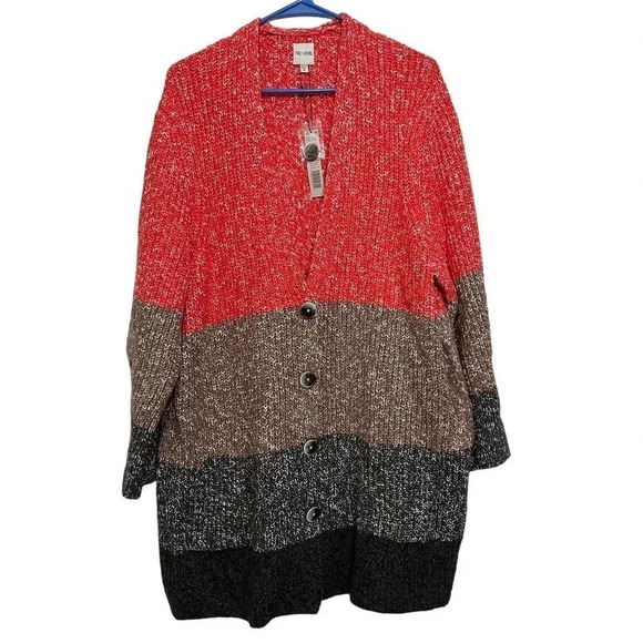 Nic & Zoe NWT’s warm ember rib knit Colorblock cardigan. Size 1X - Picture 1 of 9